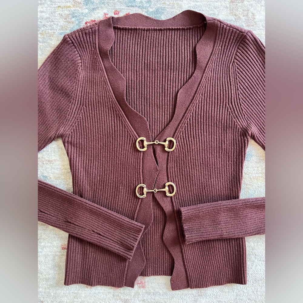 Commense Ribbed Knit Sweater in Rich Burgundy